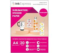 Ink Express Papel adhesivo de sublimación transparente A4, compatible con impresoras de sublimación Epson, Sawgrass, colores vivos, brillante, transparente, resistente al agua (20)