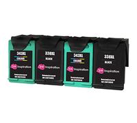 Ink Inspiration® 4 Cartuchos de Tinta Remanufacturados para HP 338 343 Photosmart 2575 2610 2710 8150 8450 8750 C3180 DeskJet 460c 6540 6620 9800 PSC 1610 2355 Officejet 100 150 6210 H470