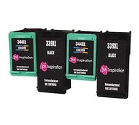 Ink Inspiration® 4 Cartuchos de Tinta Remanufacturados para HP 339 344 DeskJet 5740 5745 5940 6540 6620 6840 6980 9800 Photosmart 2570 2573 2575 2605 2610 2710 8050 8150 8450 8750
