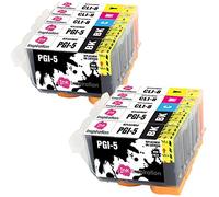 Ink Inspiration® Reemplazo para Canon PGI-5 CLI-8 Multipack 10 Cartuchos de Tinta Compatible con Canon Pixma iX4000 iX5000 iP3300 iP3500 MP510 MP520 MX700, Negro/Cian/Magenta/Amarillo