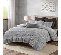 INK+IVY Modern Farmhouse, Ropa de Cama para Todas Las Estaciones y Fundas a Juego, algodón, Jacquard Rhea Gris/Negro, matrimonial/Reina
