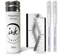 Ink Permanent Kit de mapeo de cejas con cuerda de mapeo de cejas preentintada de 30 m, 2 bolígrafos blancos y 50 reglas flexibles de medición de cejas para PMU, microblading y diseño de cejas