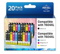 INK4U Compatible con 604XL Cartucho de Tinta (20 Paquetes) Compatible con Epson para Expression Home XP-2200 XP-2205 XP-3200 XP-3205 XP-4200 XP-4205, Workforce WF-2935 WF-2910