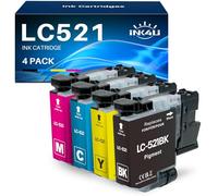 INK4U LC521 - Cartuchos de tinta de repuesto para Brother LC-521 LC 521 compatibles con Brother DCP-J1260W/J1310DW/J1313DW/J1360DW/J1460DW (paquete de 4, negro, cian, magenta amarillo)