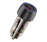 Inkax Cargador Coche 48W USB-C + USB Carga Rápida Indicador LED, Transparente