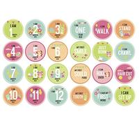 Inkdotpot Calcomanía De Hito De Bebé De 12 Meses, Calcomanías Redondas De Hito Mensual para Niño/Niña, del Recién Nacido, Accesorios para Fotos De Bebés (Animales Lindos), 24 Unidades, 4 Pulgadas