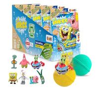 INKEE Bob Esponja Pack de 5 Bombas de baño para niños con sorpresa - Figuras de Bob Esponja para coleccionar - 5x bolas de baño de 80g sabor a chicle y aceite de jojoba, turquesa o amarillo