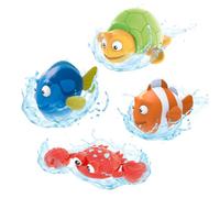 INKEE Juguetes de baño, Juego de 4 Juguetes de baño a Cuerda 1 Tortuga 1 Cangrejo 1 pez Payaso y 1 pez Cirujano Azul - Juguetes de baño para niños