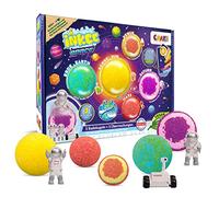 INKEE Space Bombas de Baño Niños con Sorpresa, Set 5 Planetas | 5 bolas de baño con figura sorpresa, aromas frutales y tarjetas educativas de planetas - vegano