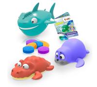 INKEE Toys Set 3 Juguetes de Baño para Niños - Tiburón, Cocodrilo y Foca con Cuerda - Animales Marinos Que Nadan en la Bañera - Juguete Acuático Infantil Divertido