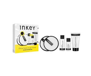 INKEY List Glow Hard or Go Home Set de regalo, incluye 2 almohadillas limpiadoras, limpiador hidratante de crema a leche, suero de ácido hialurónico, crema de agua omega, trío de cuidado de la piel