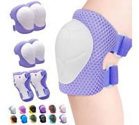 Inkidio Juego de rodilleras para niños, juego de rodilleras y coderas con protección de muñeca para niñas y niños, patines de ruedas, ciclismo, bicicleta, monopatín (S Light Purple)