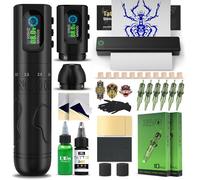 INKin INKflexo Maquina de Tatuar Kit Completo con 6 Strokes 2.0-4.2mm y 2 Batería de 1600mAh, Maquina Tatuar Inalambrica Kit Tatuaje Completo con Impresora Bluetooth, Agujas Tatuaje para Tatuadores