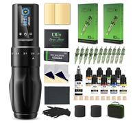 INKin Kit de Tatuaje - Kit de Máquina de Tatuar con 7 Strokes 2.0-4.0mm Máquina de Tatuar Inalámbrica, Batería de Alimentación de 1600mAh, 20Pzs Agujas Tatuaje y 9 Color Tintas para Tatuadores