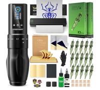 INKin Kit Tatuaje,Maquina Tatuar Inalambrica con 7 Strokes 2.0-4.0mm y Batería de 1600mAh,Maquina de Tatuar Kit Completo con Impresora Bluetooth,Piel Sintetica Tatuaje 20x15cm Dick 2mm para Tatuadores