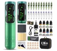 INKin Maquina de Tatuar, Tattoo Kit con Maquina Tatuar Inalambrica Profesional Batería de 1800mAh, 9 Piezas Tinta Tatuaje y 36 Piezas Agujas Tatuaje, Maquina de Tatuar Kit Completo Para Tatuadores