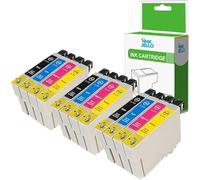 InkJello Compatible Tinta Cartucho Reemplazo para Epson Stylus CX4300 D120 D5050 D78 D92 DX400 DX4000 DX4050 DX4400 DX4450 DX5000 DX5050 DX6000 DX6050 DX7000F DX7400 S20 S21 T0715 (B/C/M/Y, 12-Pack)
