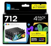 iNKPAD Cartucho de tinta 712XL con chip compatible con HP 712 712XL de alto rendimiento para impresora HP DesignJet T650 T630 T250 T230 T210 Studio Plotter (paquete de 4, negro, cian, magenta amarillo