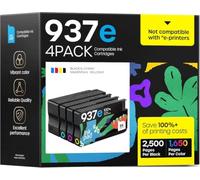 iNKPAD Cartuchos de tinta 937XL con chip de repuesto para impresoras HP 937 937e compatibles con HP OfficeJet Pro 9720 9730 9110b 9120b 9130b (1 negro, 1 cian, 1 magenta, 1 amarillo)