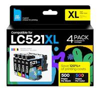 iNKPAD LC521XL Cartuchos de tinta LC521 compatibles con Brother LC521VAL para Brother DCP-J1260W DCP-J1310DW DCP-J1313DW DCP-J1360DW DCP-J1460DW (negro, cian, magenta, amarillo)