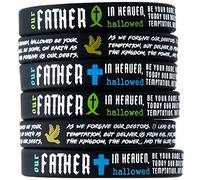Inkstone The Lord's Prayer Bible Bracelets w/Christian Fish Cross Dove Symbols - Wholesale Bulk Pack of Religious Silicone Wristbands