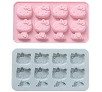 INKU - Moldes de silicona con diseño de Hello Kitty, 2 paquetes de moldes para fondant, molde de hielo, bandeja de chocolate para azúcar, decoración de pastel de cumpleaños