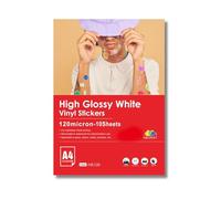 Inkuway A4 pegatina blanca brillante, película imprimible de inyección de tinta de vinilo, adhesivo impermeable 10 hojas, etiqueta adhesiva para parachoques de coche