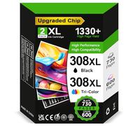 INKWELLZ Cartuchos 308XL BK/CMY - 730/600+ Páginas, Reemplazo para Originale Tinta HP 308 Negro & Color, para HP Envy 6120e 6122e 6132e 6520e 6530e 6532e 6558e 6110e 6130e DeskJet 2910 2920 2921 2922