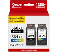 INKWELLZ Cartuchos PG-560/CL-561XL - 750/600+ Páginas, Reemplazo para Originale Tinta Canon 560 561 Negro & Color, para Pixma TS5350i TS5350a TS5351 TS5352 TR5355a TS7450i TS7451