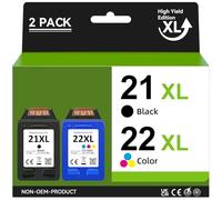 Inkwood 21 22 Cartucho Remanufacturado para HP 21XL 22XL Negro Tricolor Cartucho de Tinta para HP Deskjet 3940 D1530 D2360 D2460 F2180 F2224 F380 F4180 Officejet 4315 4355 5610 5615 PSC 1410