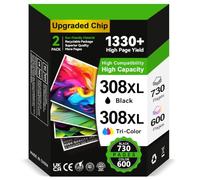 INKYEAH Cartuchos 308 XL Negro y Tricolor - 1330+ Páginas, Reemplazo para Originale Tinta HP 308, Tinta Impresora 308XL para Envy 6110e 6120e 6122e 6130e 6132e 6520e 6530e DeskJet 2910 2920 2921 2922