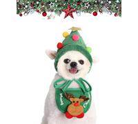 INLANDSIS Adorable Christmas Tree Pom-Pom Hat, Adjustable Santa Reindeer Christmas Tree Headwear for Pets with Star and Pompoms (Green Set,Small)