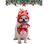 INLANDSIS Adorable Christmas Tree Pom-Pom Hat, Adjustable Santa Reindeer Christmas Tree Headwear for Pets with Star and Pompoms (Red Set,Small)
