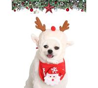INLANDSIS Adorable Christmas Tree Pom-Pom Hat, Adjustable Santa Reindeer Christmas Tree Headwear for Pets with Star and Pompoms (White Set,Medium)