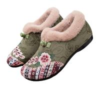 INLANDSIS Boots, Women’s Warm Floral Embroidered Winter, Fleece Lined Cozy Lightweight Non-Slip Everyday Shoes (Green,9)