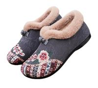 INLANDSIS Boots, Women’s Warm Floral Embroidered Winter, Fleece Lined Cozy Lightweight Non-Slip Everyday Shoes (Gray,3.5)