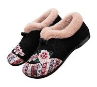 INLANDSIS Boots, Women’s Warm Floral Embroidered Winter, Fleece Lined Cozy Lightweight Non-Slip Everyday Shoes (Black,5.5)