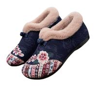 INLANDSIS Boots, Women’s Warm Floral Embroidered Winter, Fleece Lined Cozy Lightweight Non-Slip Everyday Shoes (Blue,6)