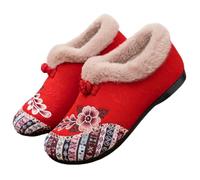 INLANDSIS Boots, Women’s Warm Floral Embroidered Winter, Fleece Lined Cozy Lightweight Non-Slip Everyday Shoes (Red,9)