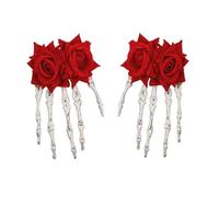INLANDSIS Halloween Skeleton Hand Hair Clips with Bowknot, Punk Rock Horror Zombie Hair Accessories, Cosplay Party Costume, Cute Cool Elegant Rose Ghost Design (2-Rose1)