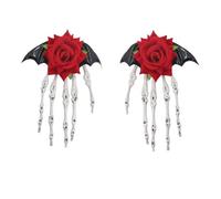 INLANDSIS Halloween Skeleton Hand Hair Clips with Bowknot, Punk Rock Horror Zombie Hair Accessories, Cosplay Party Costume, Cute Cool Elegant Rose Ghost Design (Bat-1)