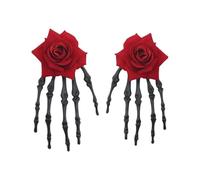 INLANDSIS Halloween Skeleton Hand Hair Clips with Bowknot, Punk Rock Horror Zombie Hair Accessories, Cosplay Party Costume, Cute Cool Elegant Rose Ghost Design (Flowers)