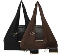 INLANDSIS Keychain Tote Bag, Lightweight & Compact Foldable Vegan Leather Mini Bags with Key Ring, Expands into Spacious Shopping Tote (Black+Coffee,L)