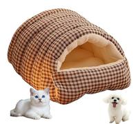 INLANDSIS Removable and Washable Winter Closed-Off Cat Sleeping Bag, Cotton Plush Foldable Thick for Indoor Cats, Small Dog Puppy Pet (Coffee,Medium)