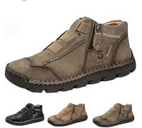 INLANDSIS Shoes for Men Leather Loafers with Arch Support, Waterproof Non-Slip Slip-On, Lightweight Casual Walking Shoes (Khaki,12.5)