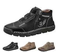 INLANDSIS Shoes for Men Leather Loafers with Arch Support, Waterproof Non-Slip Slip-On, Lightweight Casual Walking Shoes (Black,11)