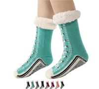 INLANDSIS Ultra-Thick Cashmere Slipper Home Socks, Winter Warm Non-Slip Fluffy Plush Comfy Sleeping Footwear for Christmas (Lake Blue)