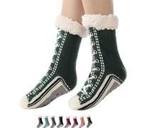 INLANDSIS Ultra-Thick Cashmere Slipper Home Socks, Winter Warm Non-Slip Fluffy Plush Comfy Sleeping Footwear for Christmas (Army Green)