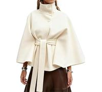 INLANDSIS Women's Batwing Sleeve Ponchos Turtleneck Wool Blend Winter Fall Trench Coat Trendy Stylish Loose Cropped Button Down