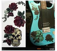 Inlaystickers - Pegatinas para guitarra y bajo, diseño de calavera gótica y rosas LG-004-GS